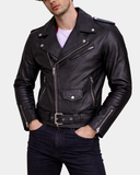 Men’s Leather Biker Jacket Brando Style Johnny – Dynamo Nova Black – product view 3