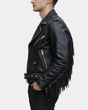 Men’s Brando Fringe Leather Biker Jacket – Nova Black – product view 3