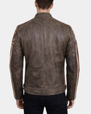Men’s Biker Leather Jacket with Badges – Zenith Brown – product view 2