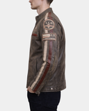 Men’s Biker Leather Jacket with Badges – Zenith Brown – product view 3