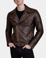 Men’s Biker Leather Jacket with Dual Zip Hook  Zenith Brown