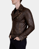 Men’s Biker Leather Jacket with Dual Zip Hook – Zenith Brown – product view 4