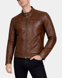 Men’s Biker Soft Casual Leather Jacket – Zenith Brown – product view 4