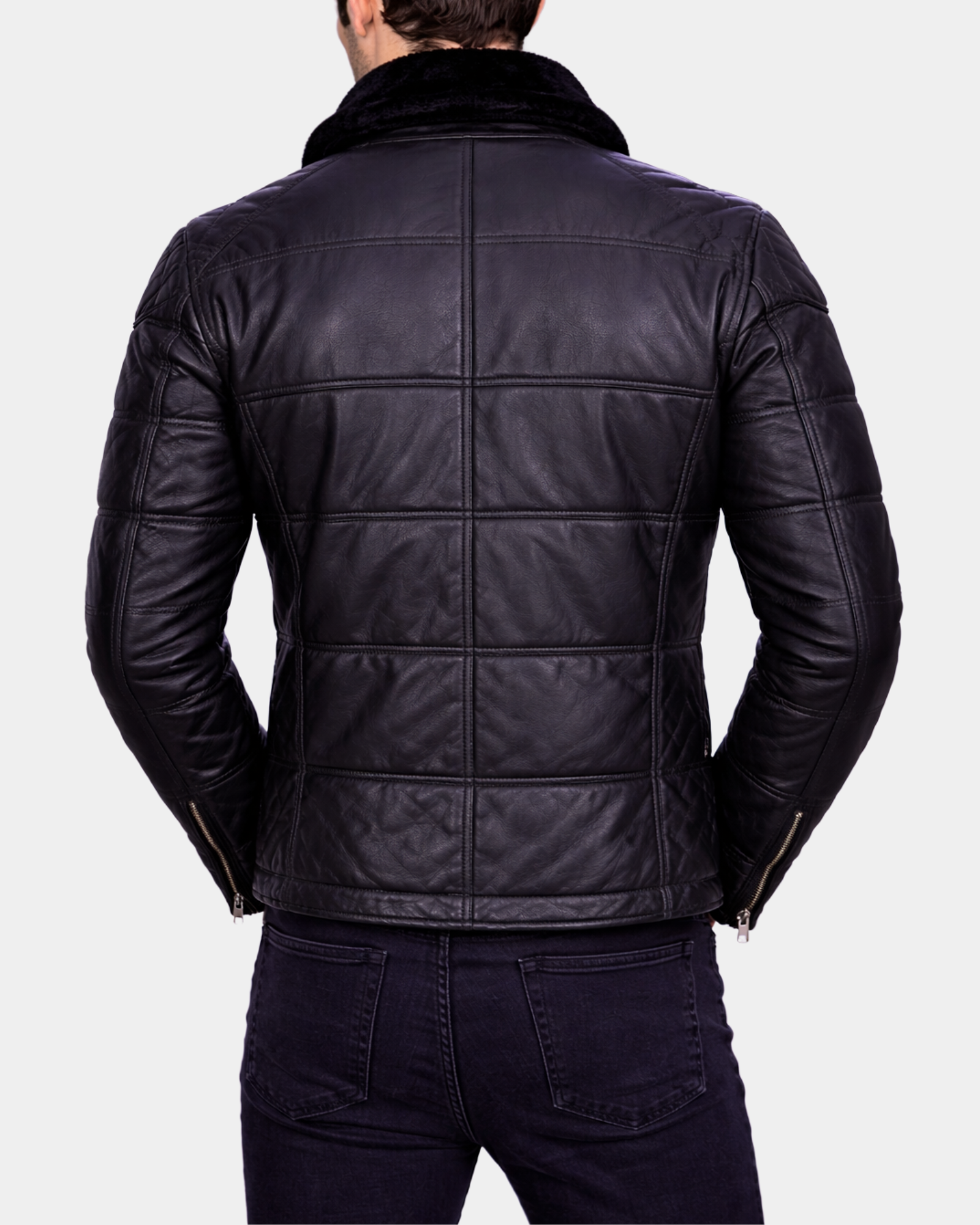 Men's Leather Biker Style Puffer Jacket Ronnie Nova Black