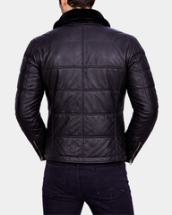 Men's Leather Biker Style Puffer Jacket Ronnie Nova Black