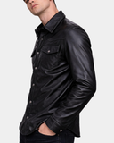 Men's Leather Shirt Classic Trucker Style Oliver Nova Black – product view 3