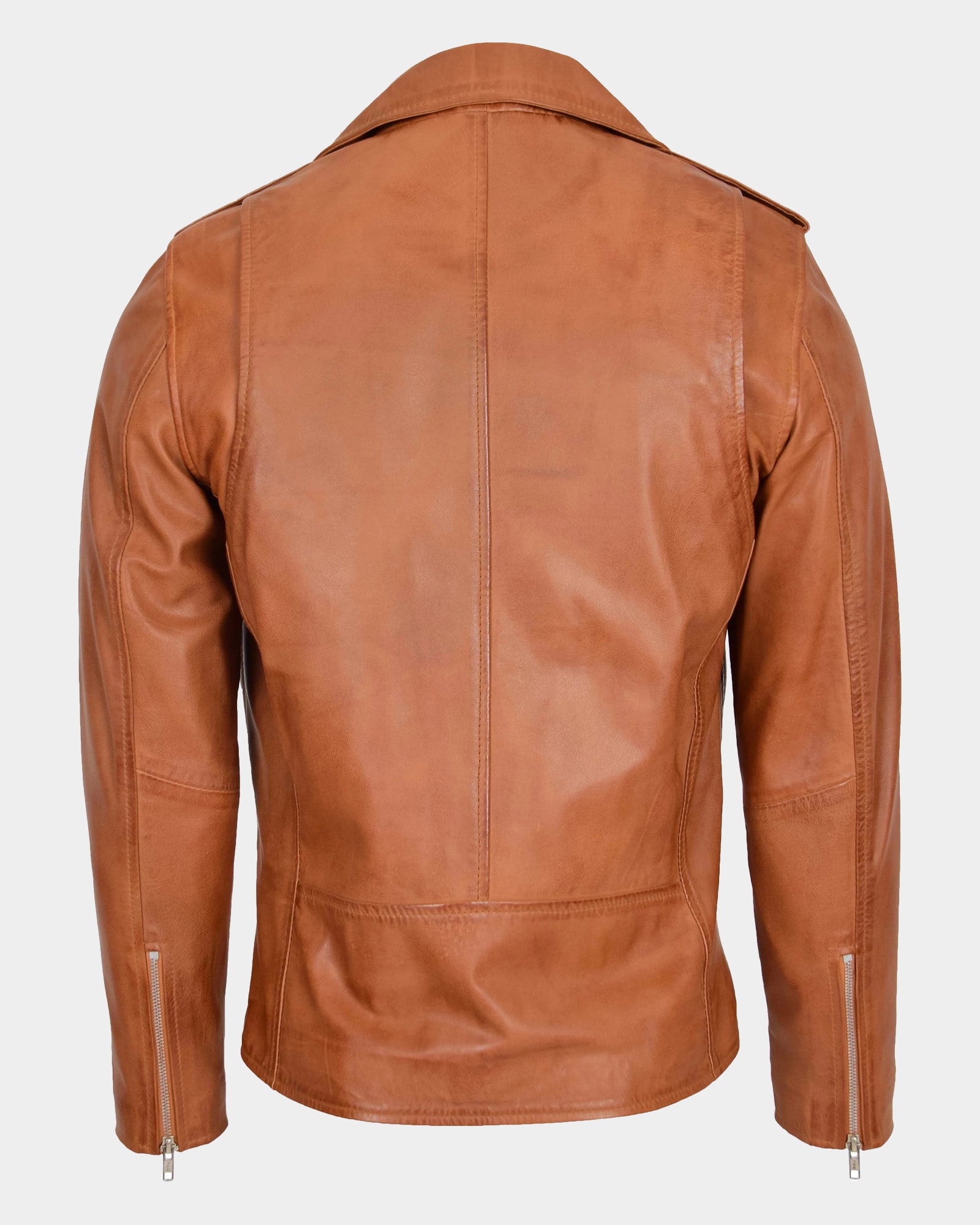 Men's Leather Biker Jacket Brando Style Johnny Dynamo Tan