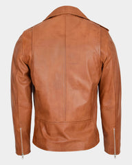 Men's Leather Biker Jacket Brando Style Johnny Dynamo Tan