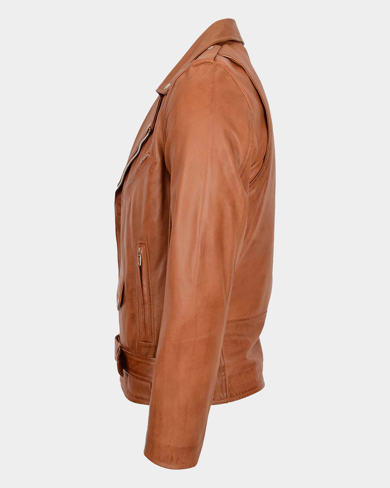 Men's Leather Biker Jacket Brando Style Johnny Dynamo Tan