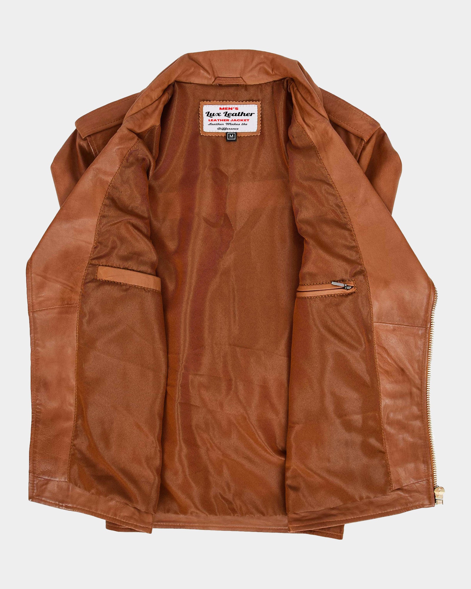 Men's Leather Biker Jacket Brando Style Johnny Dynamo Tan