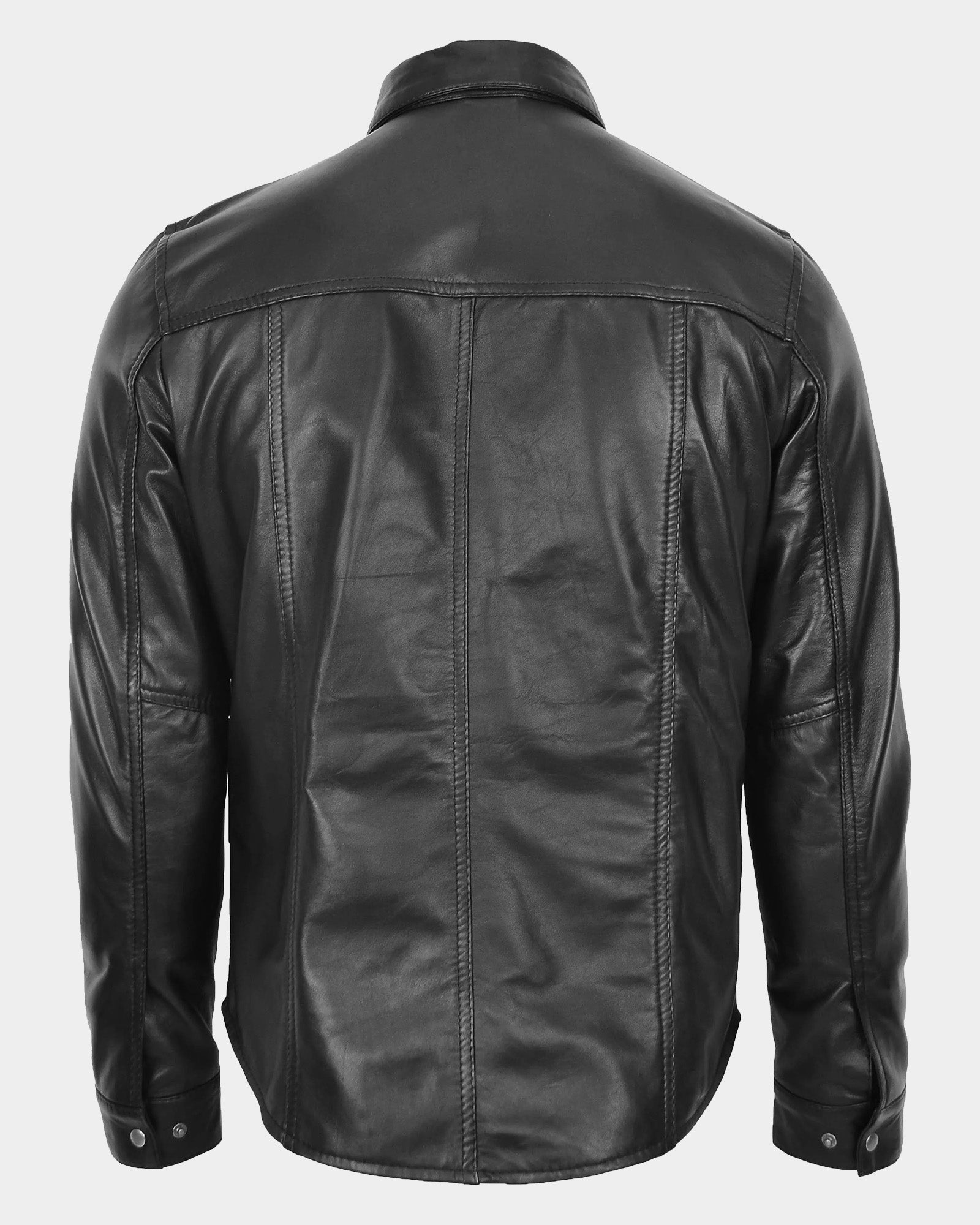 Men's Leather Shirt Classic Trucker Style Oliver Nova Black
