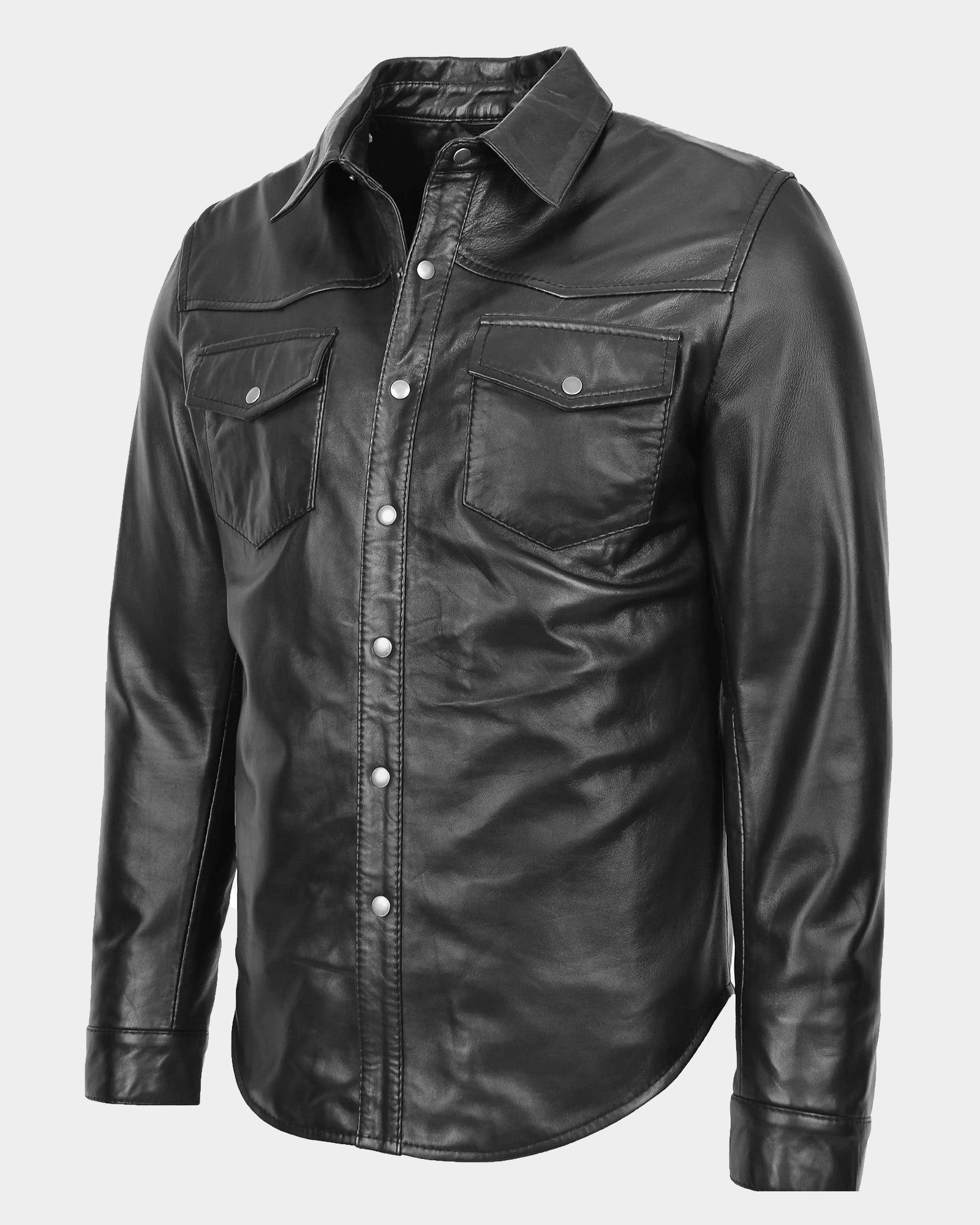Men's Leather Shirt Classic Trucker Style Oliver Nova Black