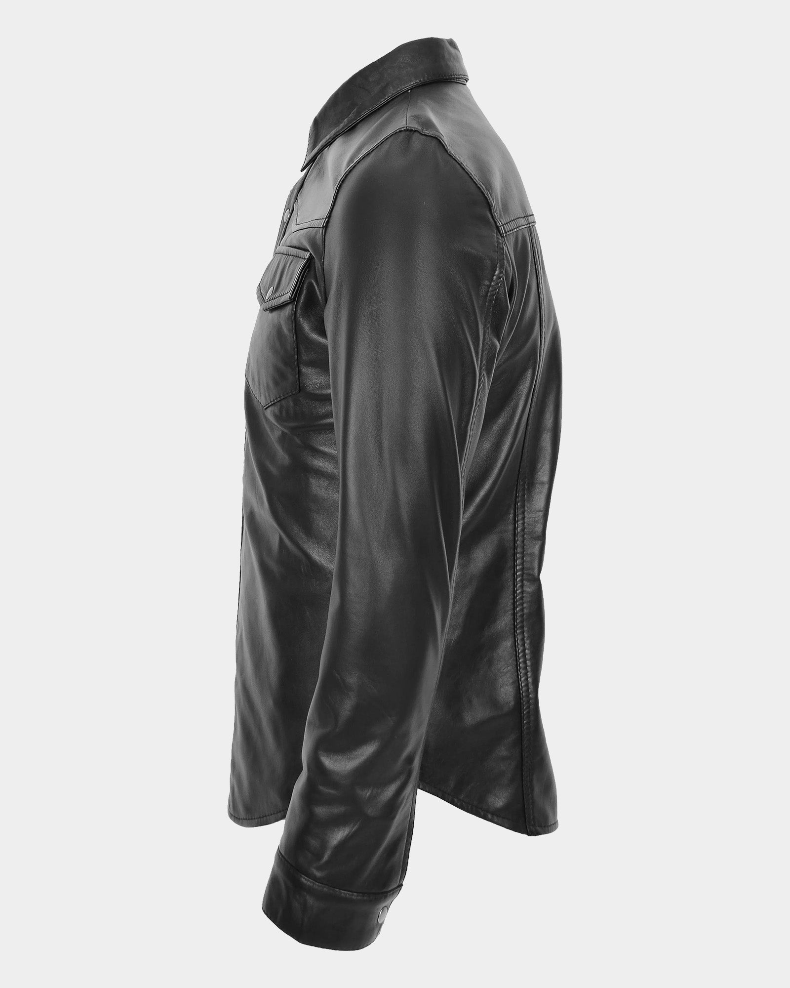 Men's Leather Shirt Classic Trucker Style Oliver Nova Black