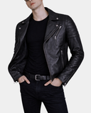 Men’s Biker Leather Jacket with Single Zip Hook  Nova Black