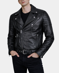 Men’s Biker Leather Jacket with Single Zip Hook  Nova Black