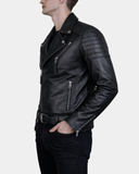 Men’s Biker Leather Jacket Single Zip Hook – Nova Black – product view 3