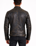 Men’s Biker Leather Jacket with Standing Collar – Bowie Rub-Off – product view 2