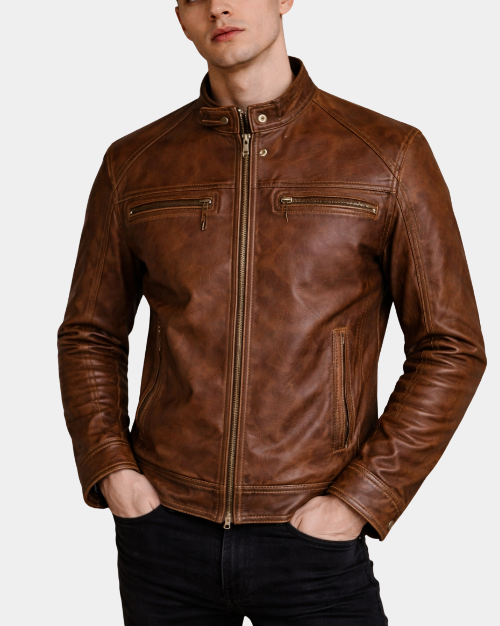 Men's Cafe Racer Leather Jacket Zenith Brown