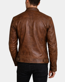 Men’s Cafe Racer Leather Jacket – Zenith Brown – product view 2