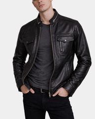 Men's Casual Biker Leather Jacket Jaime Black