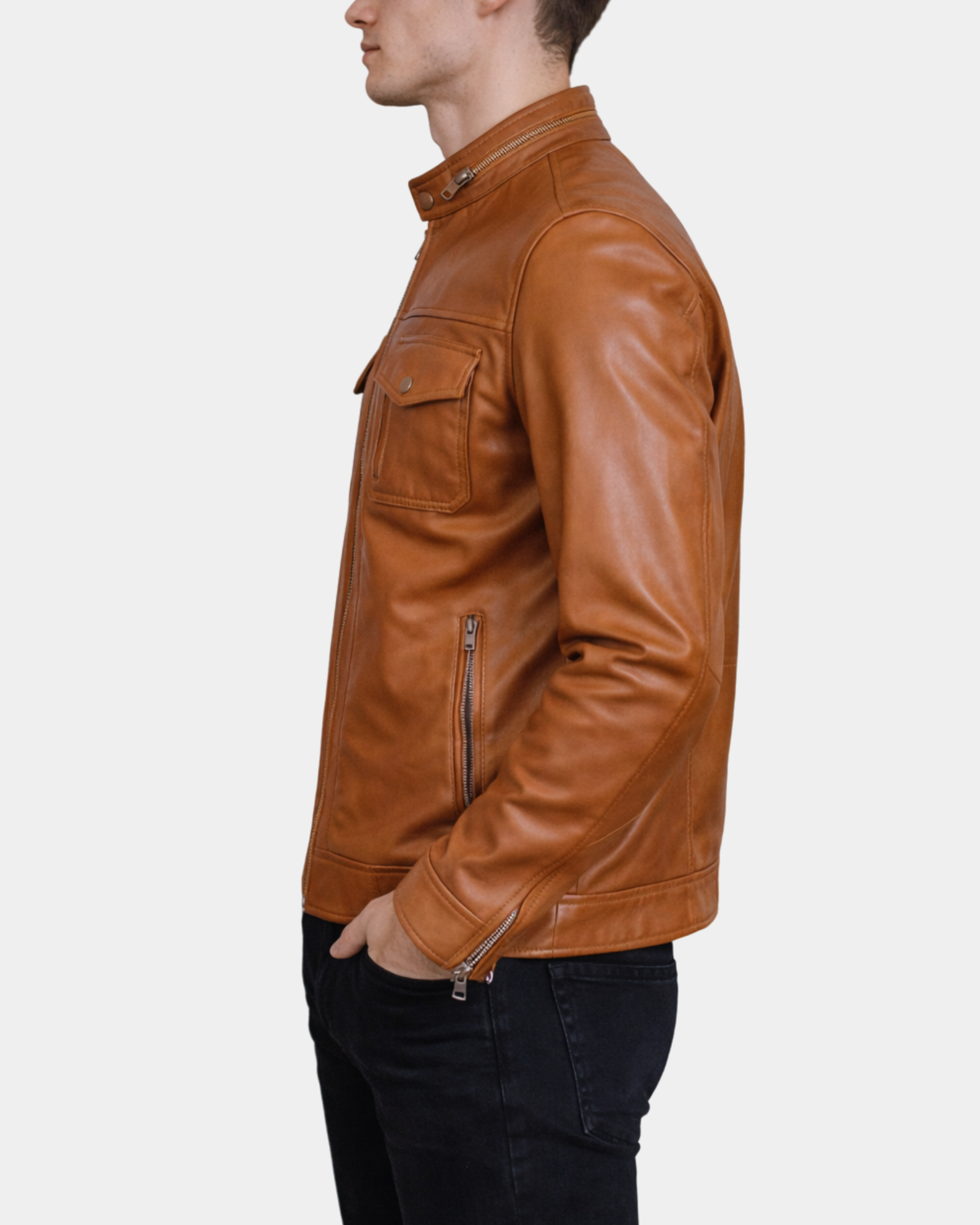 Men's Casual Biker Leather Jacket Jaime Dynamo Tan