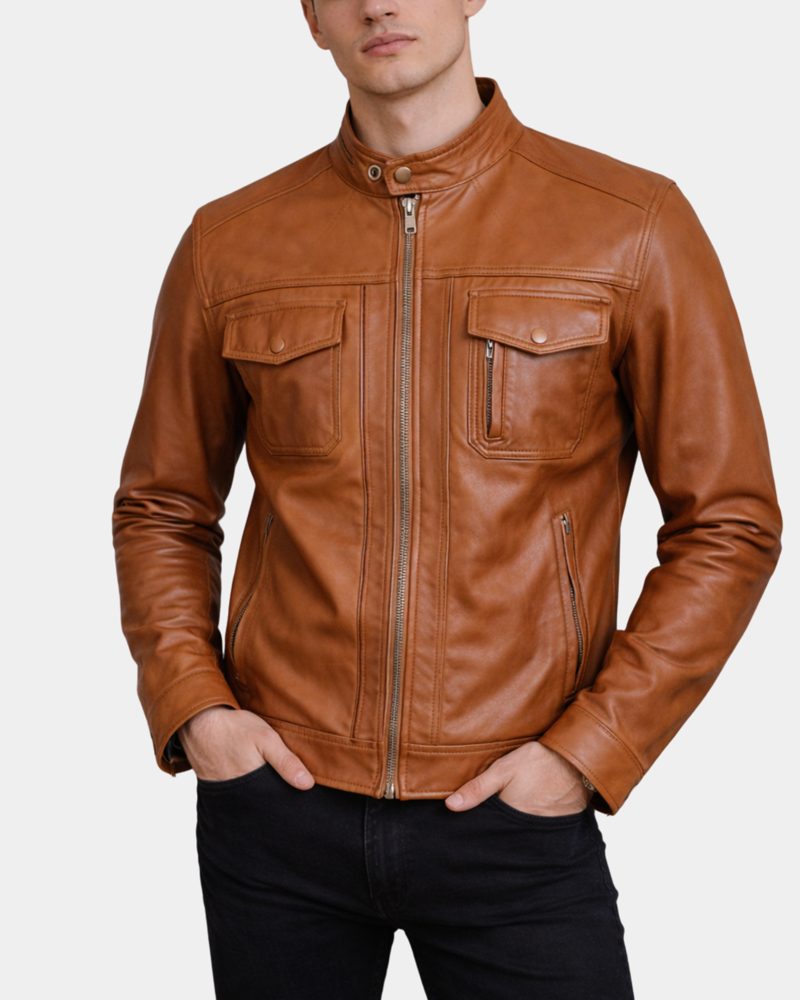 Men's Casual Biker Leather Jacket Jaime Dynamo Tan