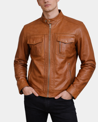 Men's Casual Biker Leather Jacket Jaime Dynamo Tan