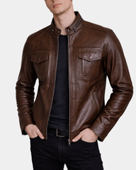 Mens Casual Biker Leather Jacket Jaime Fusion Timber