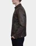 Men’s Classic Leather Biker-Style Zip Jacket Ethan – Zenith Brown – product view 3