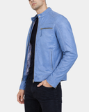 Men’s Leather Cafe Racer Biker Jacket Charlie – Horizon Sky Blue – product view 3