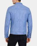 Men’s Leather Cafe Racer Biker Jacket Charlie – Horizon Sky Blue – product view 2