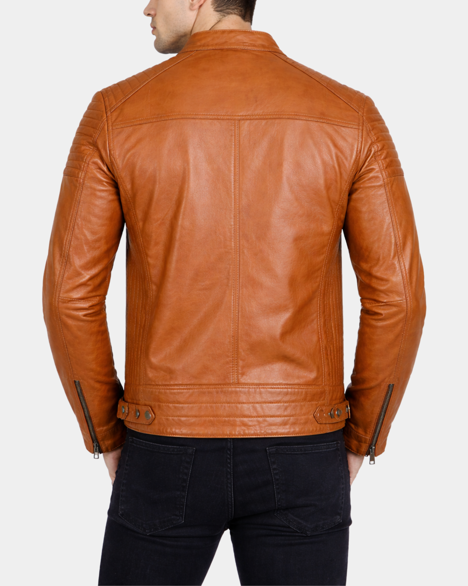 Mens Leather Cafe Racer Biker Jacket Dynamo Tan
