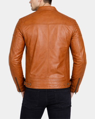 Mens Leather Cafe Racer Biker Jacket Dynamo Tan