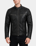 Men’s Leather Cafe Racer Biker Jacket Ron – Nova Black – product view 3