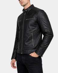 Men's Leather Cafe Racer Biker Jacket Ron Nova Black