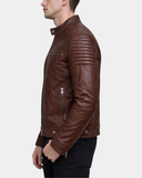 Men’s Leather Cafe Racer Biker Jacket Ron – Zenith Brown – product view 3