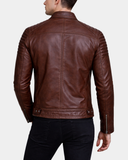 Men’s Leather Cafe Racer Biker Jacket Ron – Zenith Brown – product view 2