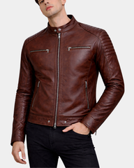 Men's Leather Cafe Racer Biker Jacket Ron Zenith Brown