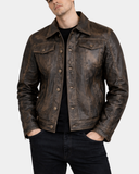 Men’s Leather Lee Rider Casual Two-Tone Jacket Terry – Nova Black – product view 1