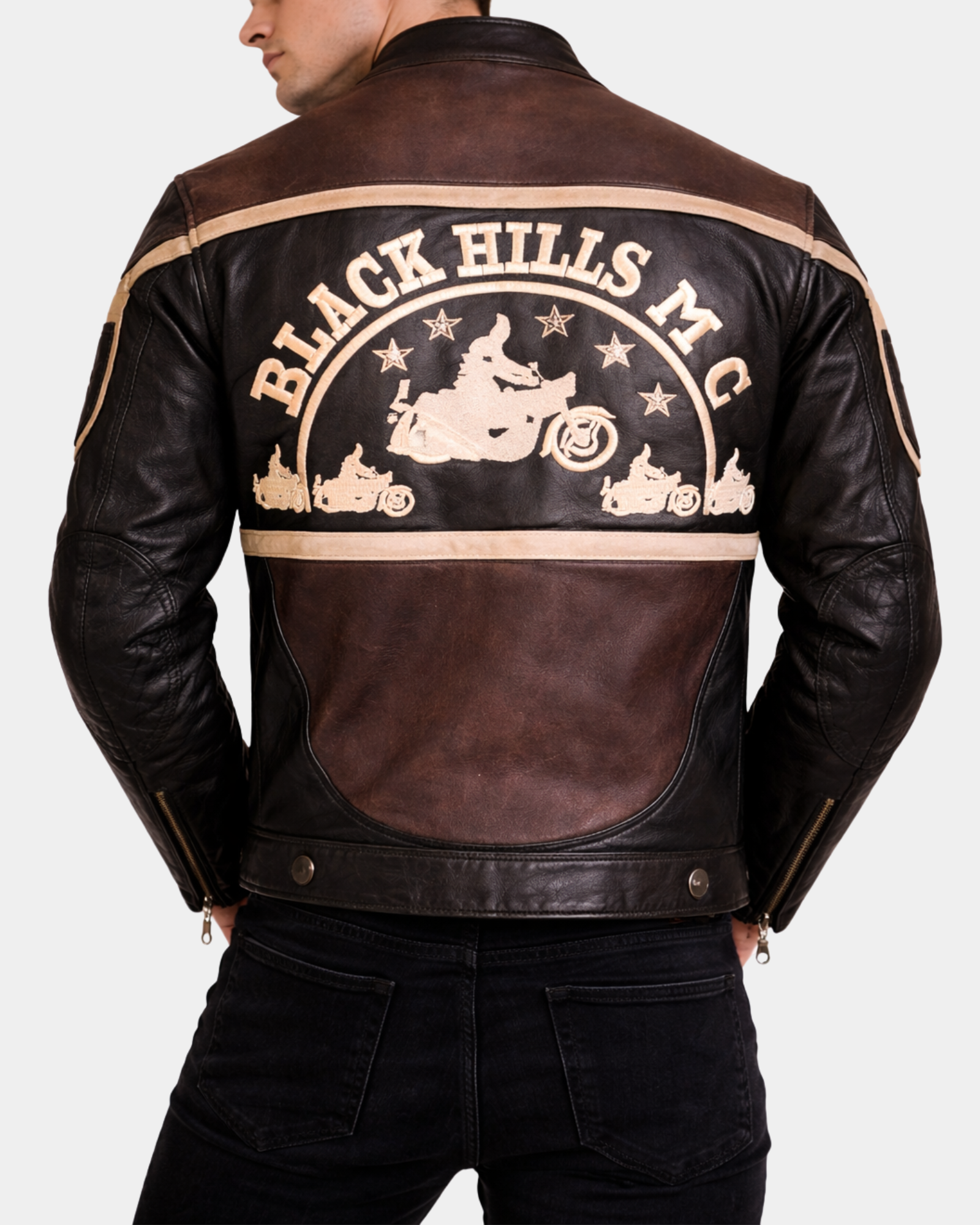 Men's Leather Racing Badges Jacket 'Black Hills' Zenith Brown