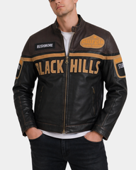 Men's Leather Racing Badges Jacket 'Black Hills' Zenith Brown