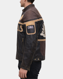 Men’s Leather Racing Badges Jacket ‘Black Hills’ – Zenith Brown – product view 3