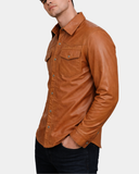 Men’s Leather Shirt Classic Trucker Style Oliver – Dynamo Tan – product view 3