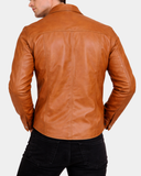 Men’s Leather Shirt Classic Trucker Style Oliver – Dynamo Tan – product view 2