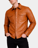 Men’s Leather Shirt Classic Trucker Style Oliver – Dynamo Tan – product view 4