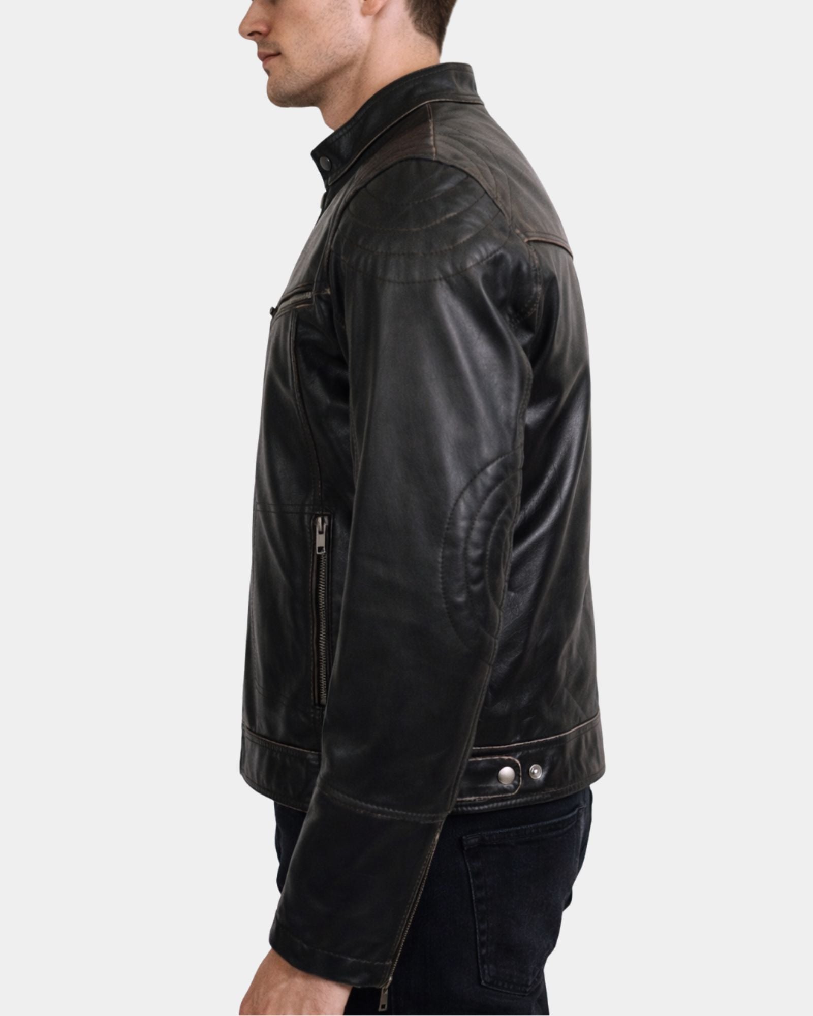 Men's Leather Vintage Biker Jacket Colin Zenith Dark Brown