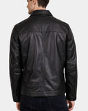 Men’s Leather Zip Box Harrington Jacket James – Nova Black – product view 2