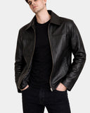 Men’s Leather Zip Box Harrington Jacket James – Nova Black – product view 1