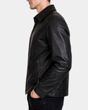 Men’s Leather Zip Box Harrington Jacket James – Nova Black – product view 3