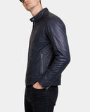 Men’s Real Leather Biker Jacket Archie – Luna Navy Blue – product view 3